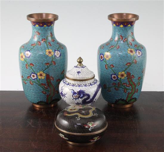 Four Chinese cloisonne enamel vessels, early 20th century, 16.5cm